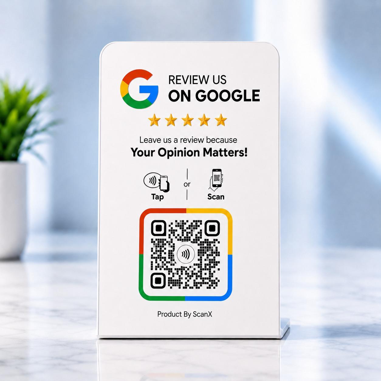 ScanX NFC QR standee on cafe counter