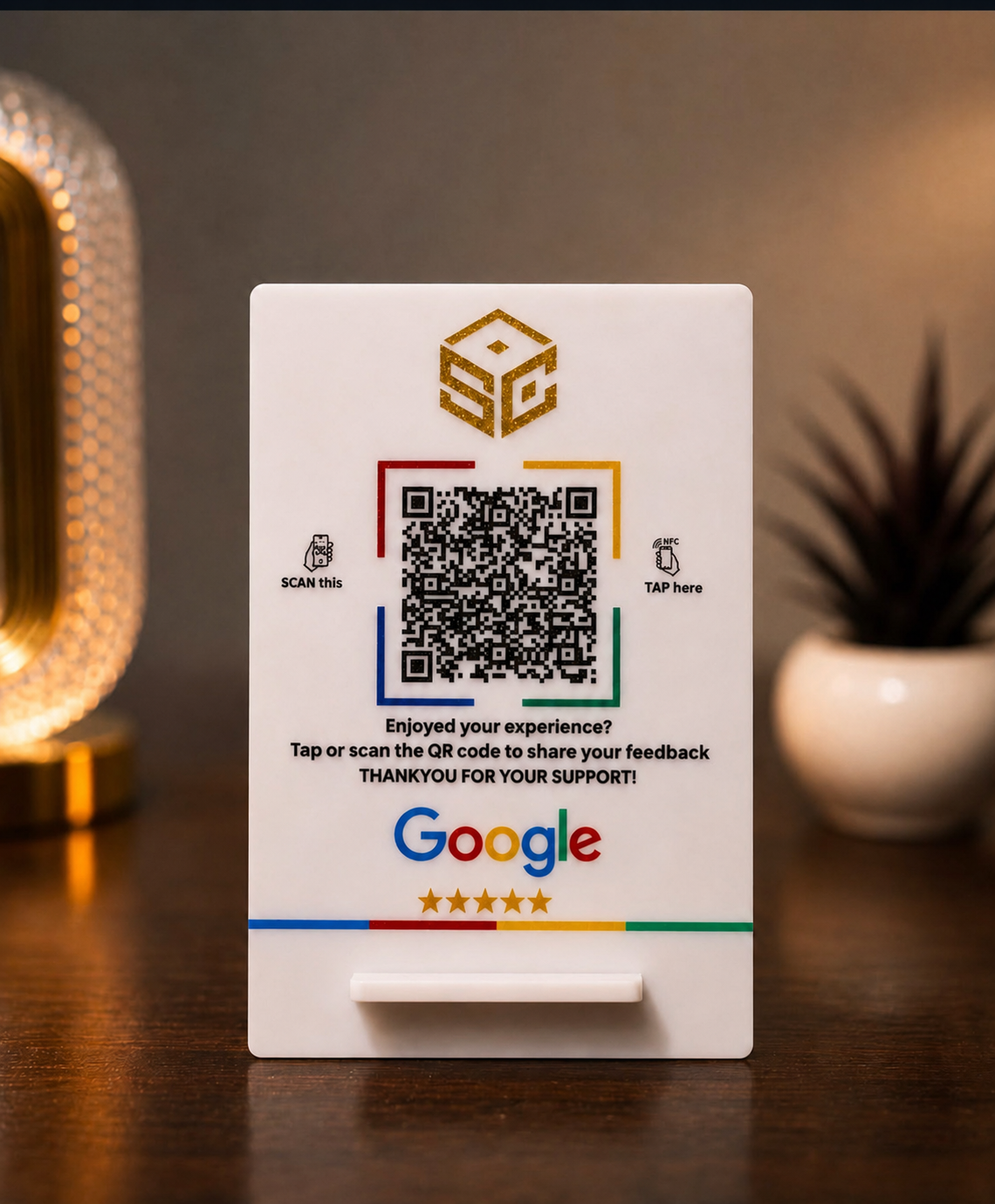 Salon using ScanX Google review stand